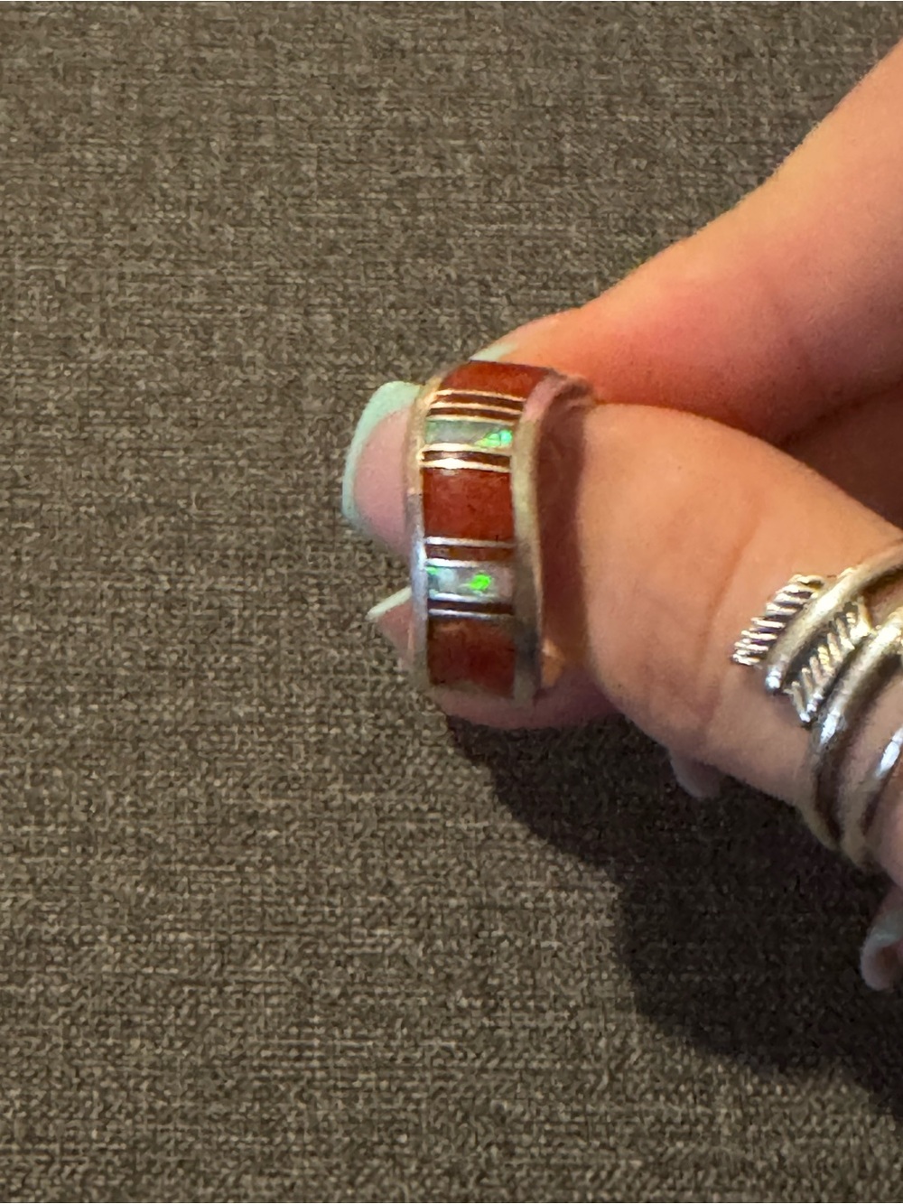 Sterling Silver Red Inlay Band Ring - Women Jewelry